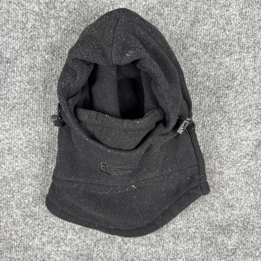 Elangs Balaclava Mens OSFM Black Fleece Adjustable Drawstring Hood Neck Warmer